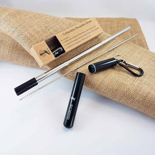 Straw Kit, Collapsible Reusable - Black